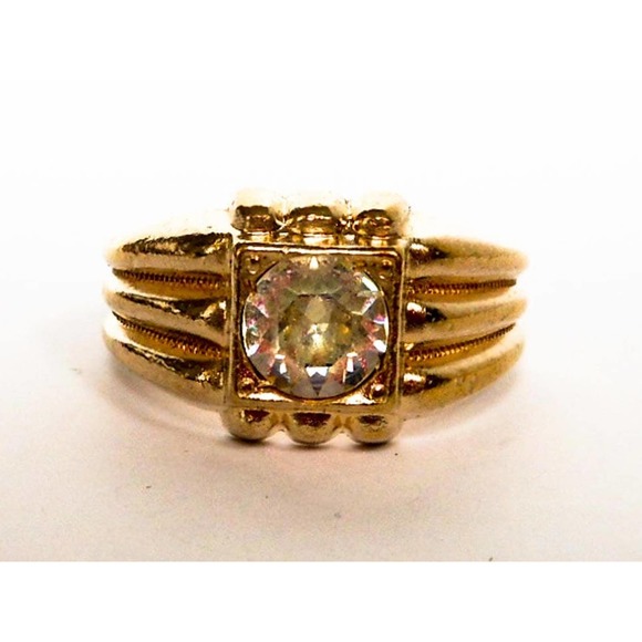 Mens Diamond Rhinestone Engagement Ring , Gold tone Size 10 - Picture 4 of 8